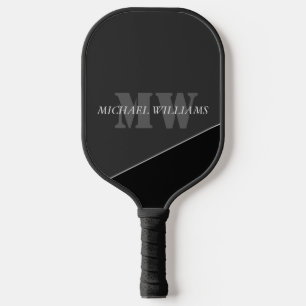 Modern Artistic Gray Black Monogram Pickleball Paddle