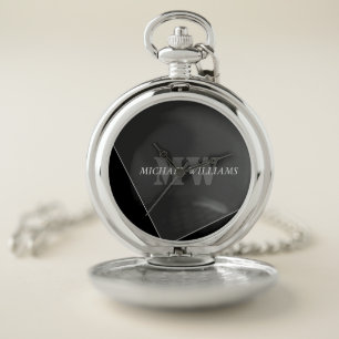 Modern Artistic Gray Black Monogram Pocket Watch