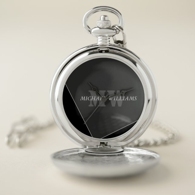 Modern Artistic Gray Black Monogram Pocket Watch (Inside)