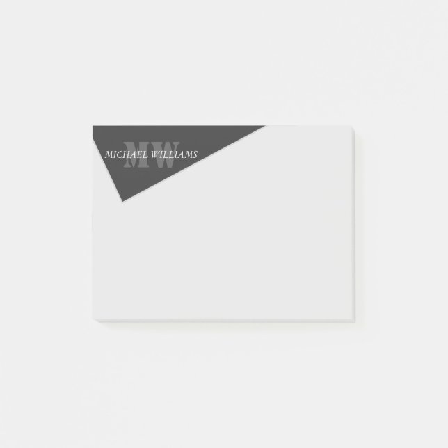 Modern Artistic Gray Black Monogram Post-it Notes (Front)