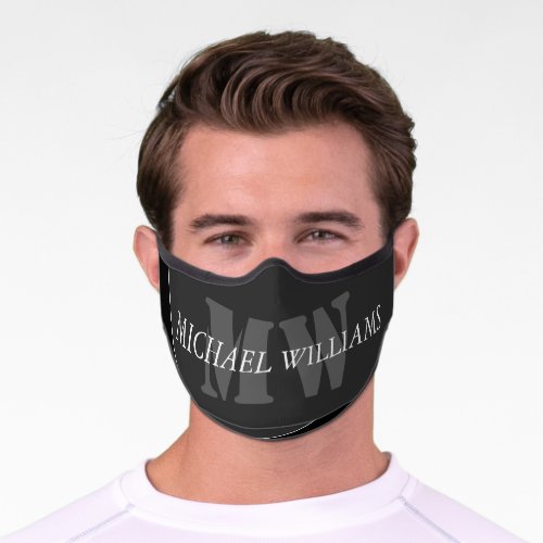 Modern Artistic Gray Black Monogram Premium Face Mask