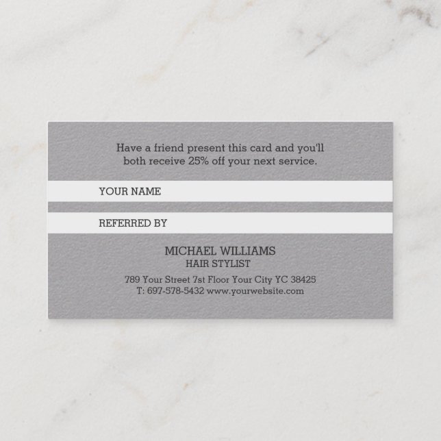 Modern Artistic Gray Black Monogram Referral Card (Back)