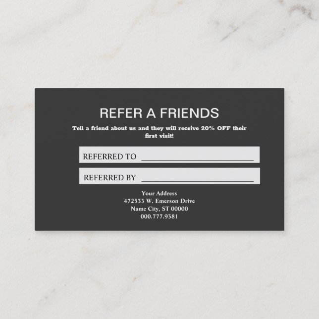 Modern Artistic Gray Black Monogram  Referral Card (Back)