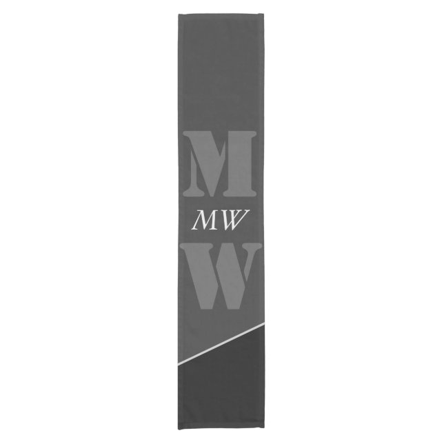 Modern Artistic Gray Black Monogram Short Table Runner (Front)