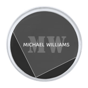 Modern Artistic Gray Black Monogram Silver Finish Lapel Pin