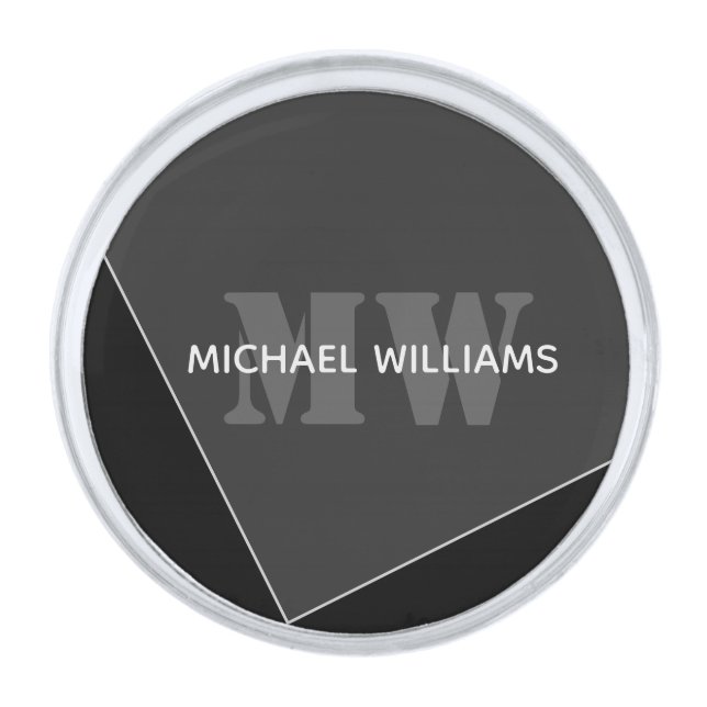 Modern Artistic Gray Black Monogram Silver Finish Lapel Pin (Front)