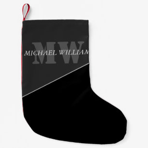 Modern Artistic Gray Black Monogram Small Christmas Stocking