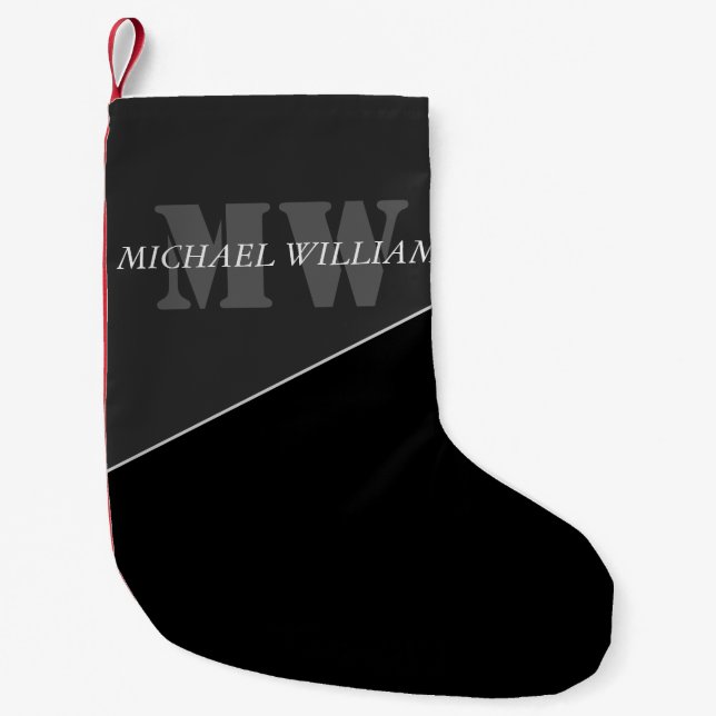Modern Artistic Gray Black Monogram Small Christmas Stocking (Front)