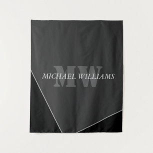 Modern Artistic Gray Black Monogram Tapestry