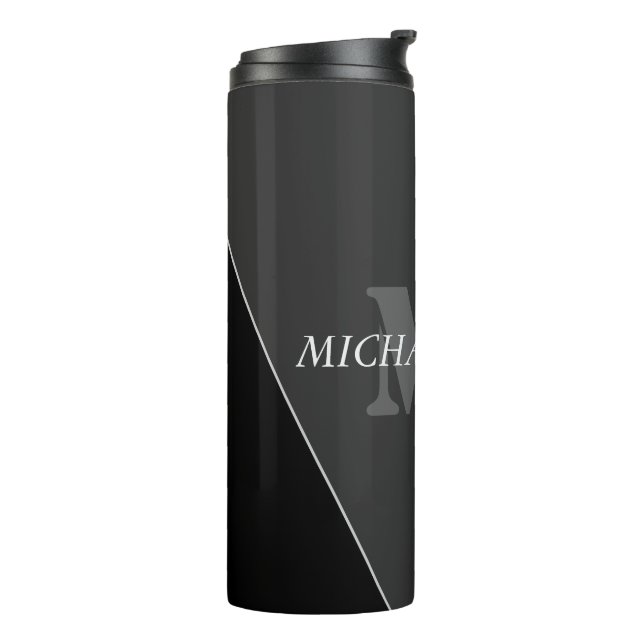 Modern Artistic Gray Black Monogram Thermal Tumbler (Rotated Left)