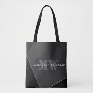 Modern Artistic Gray Black Monogram Tote Bag