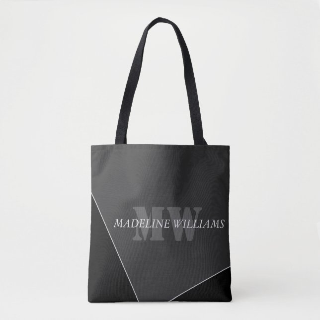Modern Artistic Gray Black Monogram Tote Bag (Front)