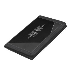 Modern Artistic Gray Black Monogram Tri-fold Wallet