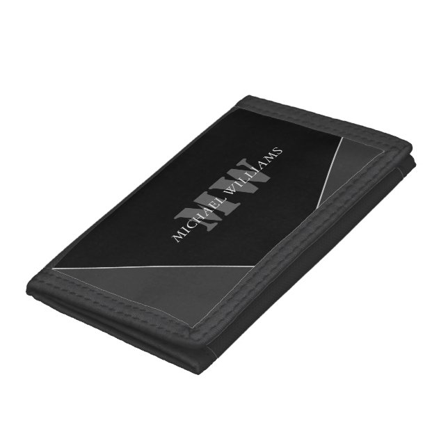 Modern Artistic Gray Black Monogram Trifold Wallet (Bottom)