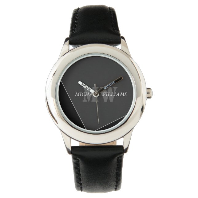 Modern Artistic Gray Black Monogram Watch (Front)