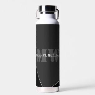 Modern Artistic Gray Black Monogram Water Bottle