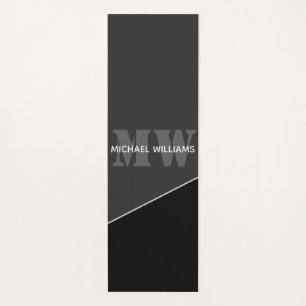 Modern Artistic Gray Black Monogram Yoga Mat
