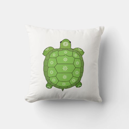 Modern Artistic Green Tortoise on White Throw Pillow
