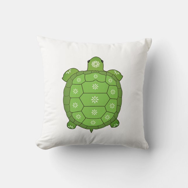 Modern Artistic Green Tortoise on White Throw Pillow (Front)