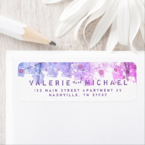 Modern Artistic Grunge Pink and Purple Wedding  Label