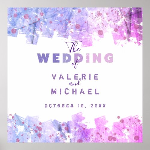 Modern Artistic Grunge Pink and Purple Wedding Poster