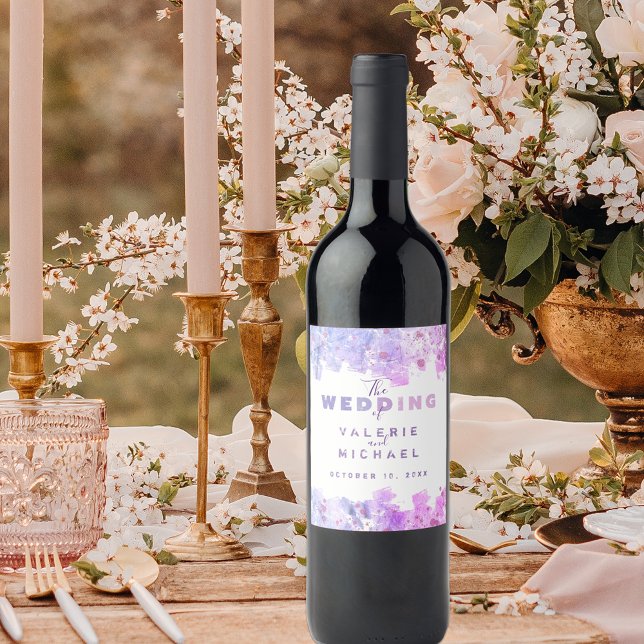Modern Artistic Grunge Pink and Purple Wedding Wine Label (Creator Uploaded)