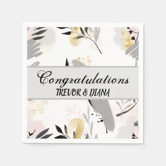 Modern Artistic Leaves Personalized Napkins (Front)