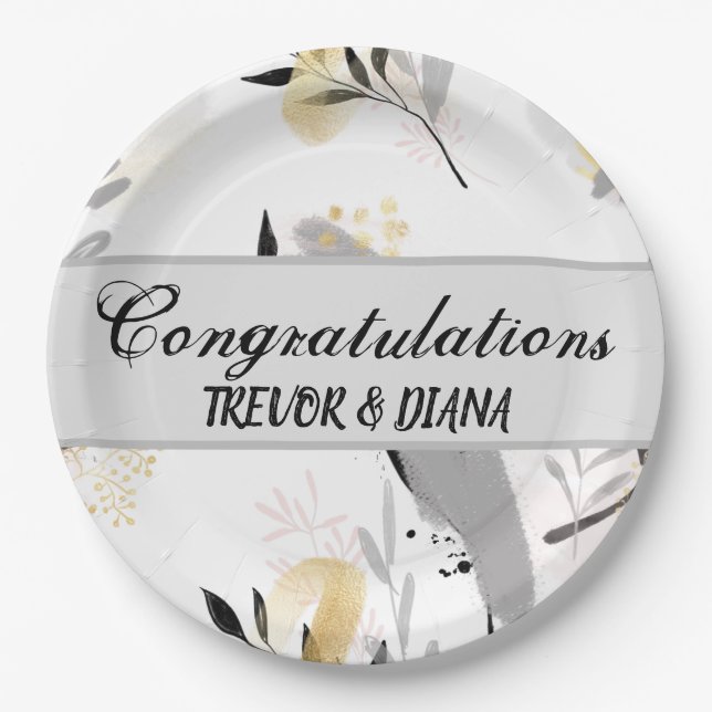 Modern Artistic Leaves Personalized Paper Plates (Front)