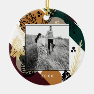 Modern Artistic Minimal Warm Pine Cone Photo Ceramic Ornament