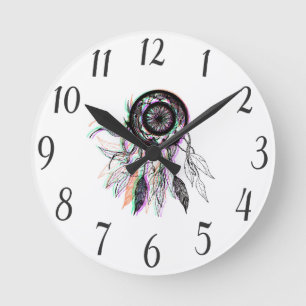 Modern Artistic Native American Dreamcatcher Round Clock