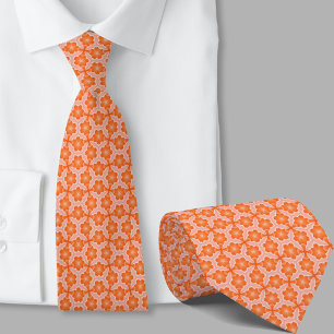 Modern Artistic Orange Geometric Pattern Necktie