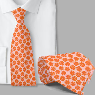 Modern Artistic Orange Geometric Pattern Necktie