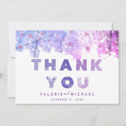 Modern Artistic Pink and Purple Wedding Thank You