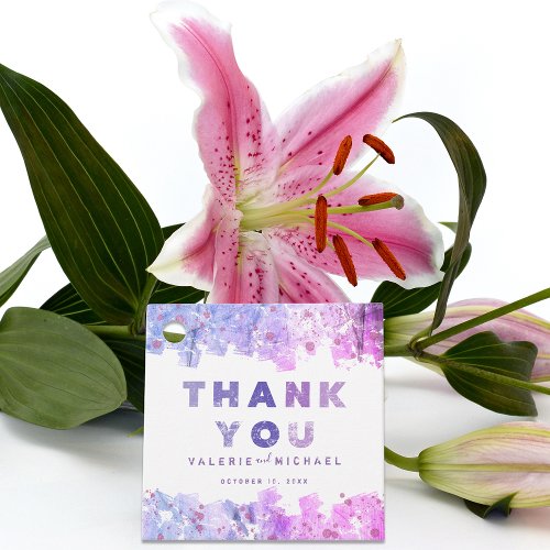 Modern Artistic Pink and Purple Wedding Thank You Favor Tags