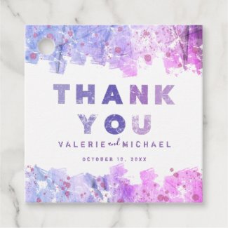 Modern Artistic Pink and Purple Wedding Thank You Favor Tags