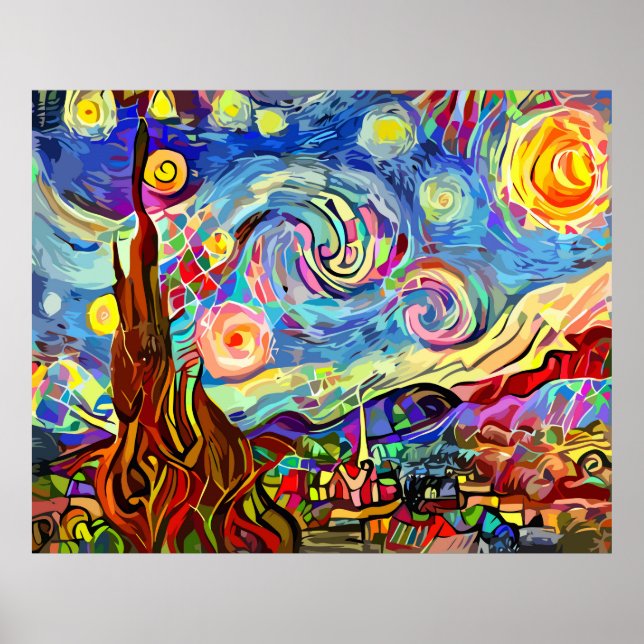 Modern Artistic Starry Night Painting Poster (Front)