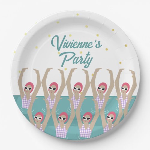 Modern Artistic Swimmers Swimming Birthday Party Paper Plates