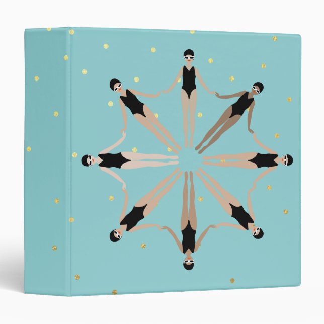 Modern Artistic Synchronized Swimmers Gold Dots  3 Ring Binder (Front/Spine)