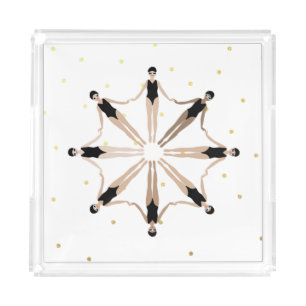 Modern Artistic Synchronized Swimmers Gold Dots Acrylic Tray