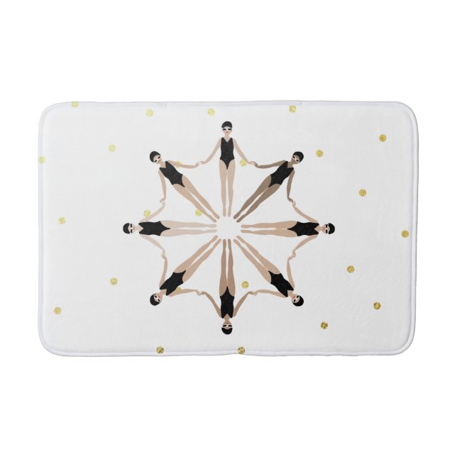 Modern Artistic Synchronized Swimmers Gold Dots   Bath Mat (Front)