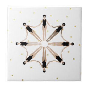 Modern Artistic Synchronized Swimmers Gold Dots Ceramic Tile
