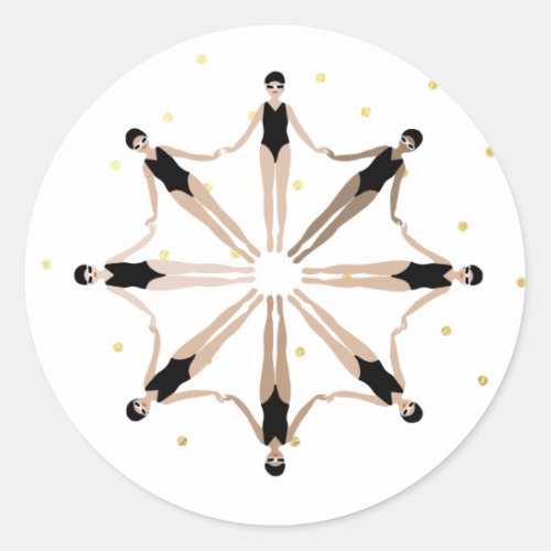 Modern Artistic Synchronized Swimmers Gold Dots    Classic Round Sticker