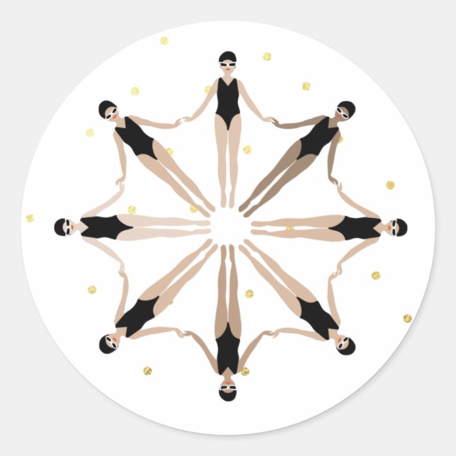 Modern Artistic Synchronized Swimmers Gold Dots    Classic Round Sticker (Front)