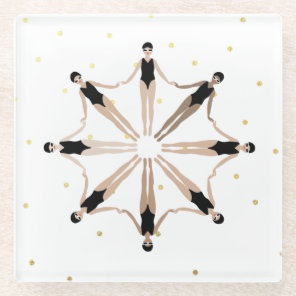 Modern Artistic Synchronized Swimmers Gold Dots Glass Coaster