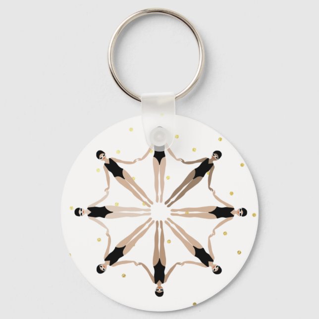 Modern Artistic Synchronized Swimmers Gold Dots   Keychain (Front)