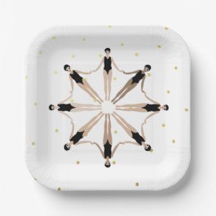 Modern Artistic Synchronized Swimmers Gold Dots Paper Plates