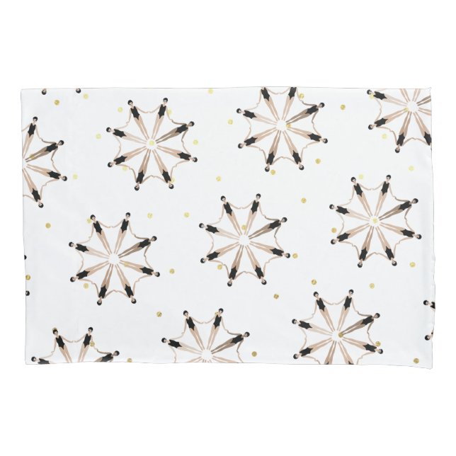 Modern Artistic Synchronized Swimmers Gold Dots  Pillow Case (Front)