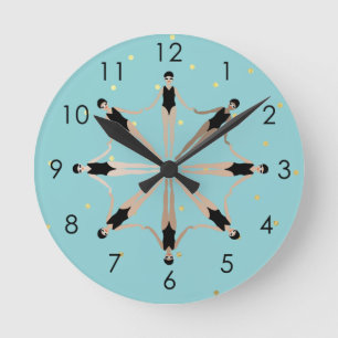 Modern Artistic Synchronized Swimmers Gold Dots   Round Clock