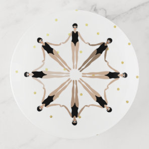 Modern Artistic Synchronized Swimmers Gold Dots Trinket Tray