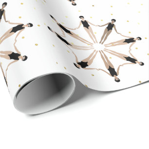 Modern Artistic Synchronized Swimmers Gold Dots Wrapping Paper